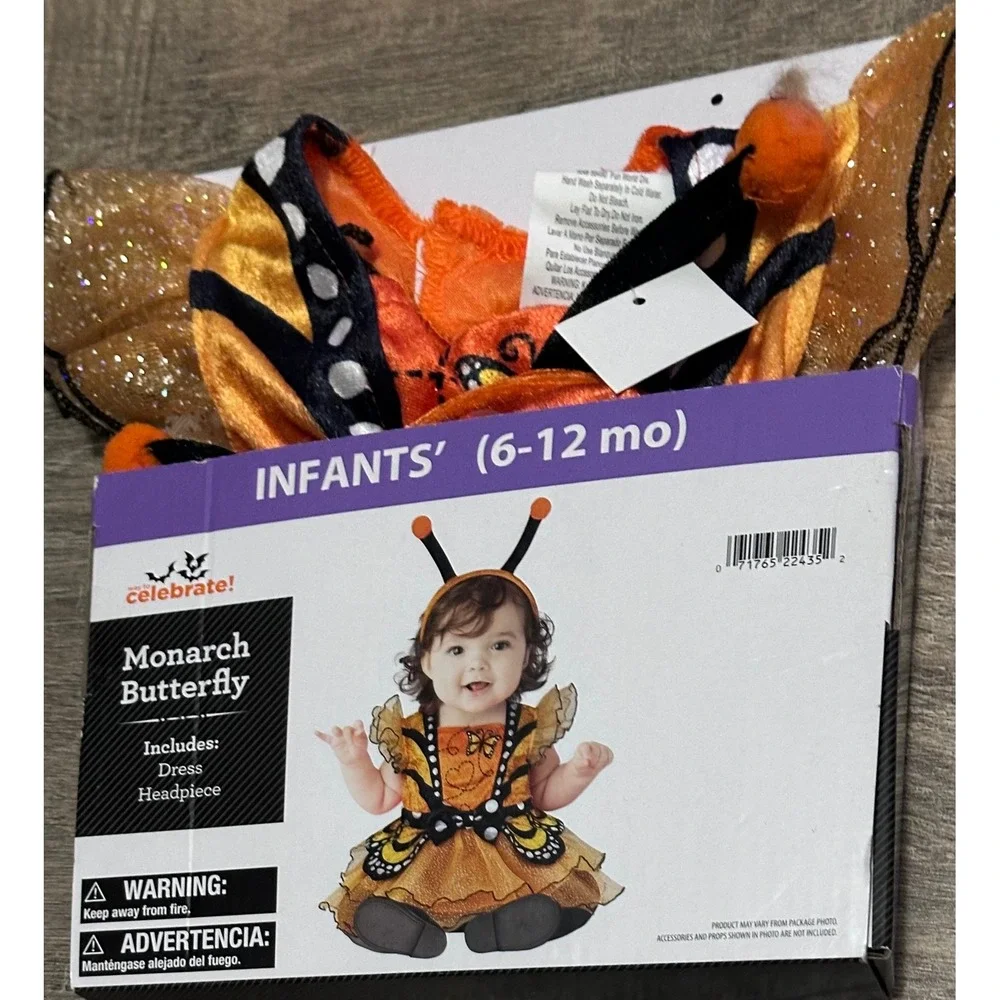 Monarch Butterfly Infant Costume 6-12 Months Dress & Headpiece NWT